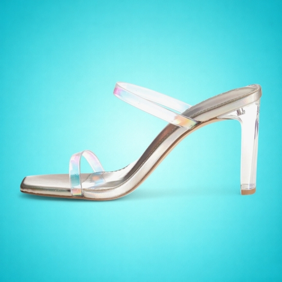 New Fun Iridescent Strappy Block Heels - Picture 3 of 6